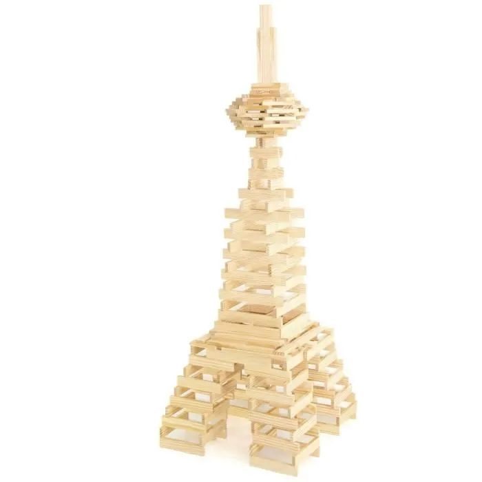 Jeujura TECAP? 3XL Juego de construcción y equilibrio en madera natural, 200 piezas 3