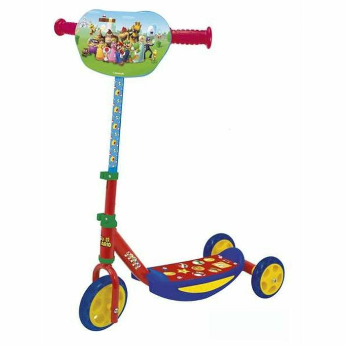 Smoby SMO750907 Patinete 3 Ruedas Silenciosas Super Mario Estructura de Metal Manejo Ajustable