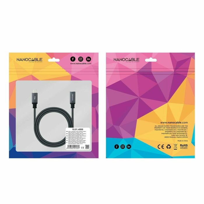 Cable USB NANOCABLE USB 3.2 GEN2x2 100W C/M-H Negro 1,5 m 2