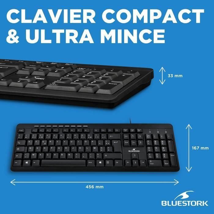 Bluestork Paquete de teclado QWERTY con cable, 10 teclas multimedia y acceso directo, y mouse óptico con cable de 800 ppp para PC Windows. 2 Bluestork Paquete de teclado QWERTY con cable, 10 teclas multimedia y acceso directo, y mouse óptico con cable de 800 ppp para PC Windows. 2