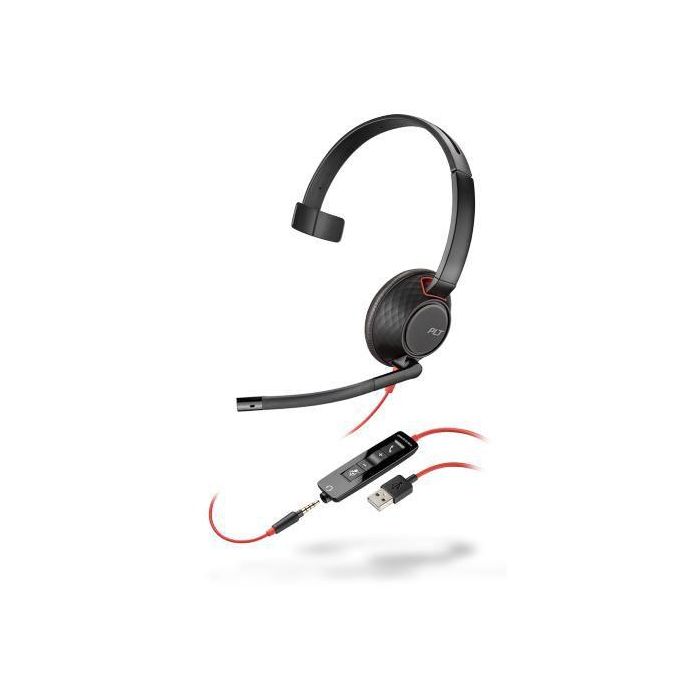 Poly (BULK),WW Auriculares Mono Blackwire 5200 Series con Micrófono Cancelación de Ruido, USB-A y 3.5mm para Confort Todo el Día