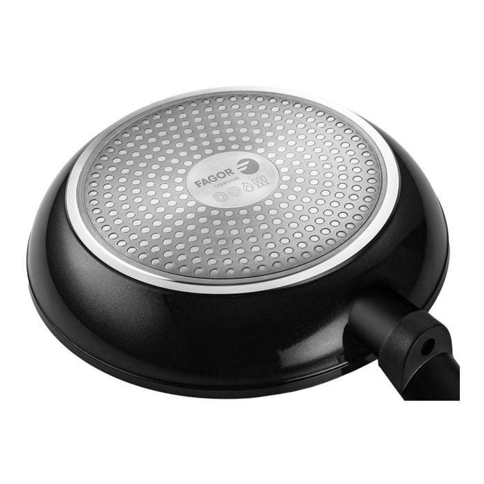 Fagor Vivant - Set 2 Sartenes + 1 Olla con Tapa, Antiadherente Xylan Plus 2 Capas, Aluminio Forjado 3mm, Sartenes Ø20 y Ø24 cm, Olla Ø24 cm, Negra, Apto Todo Fuego