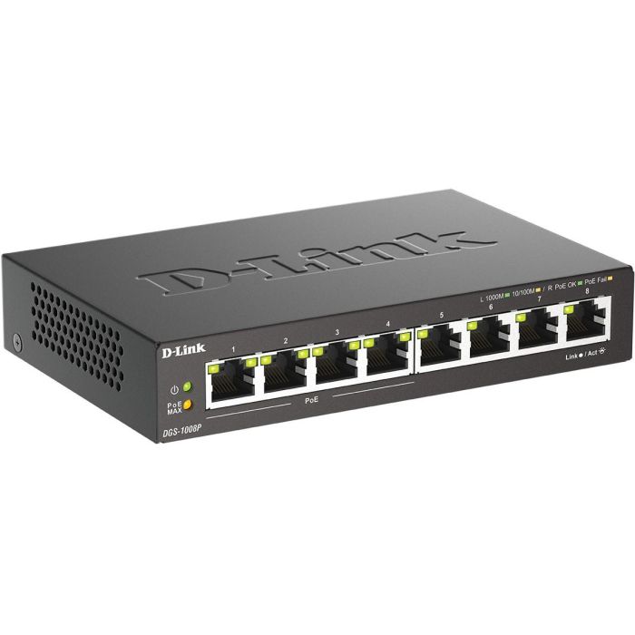 D-Link DGS-1008P Switch Ethernet 8 Puertos Gigabit PoE+ (4 Puertos 802.3at) 68W No Gestionado de Escritorio Silencioso 1 D-Link DGS-1008P Switch Ethernet 8 Puertos Gigabit PoE+ (4 Puertos 802.3at) 68W No Gestionado de Escritorio Silencioso 1