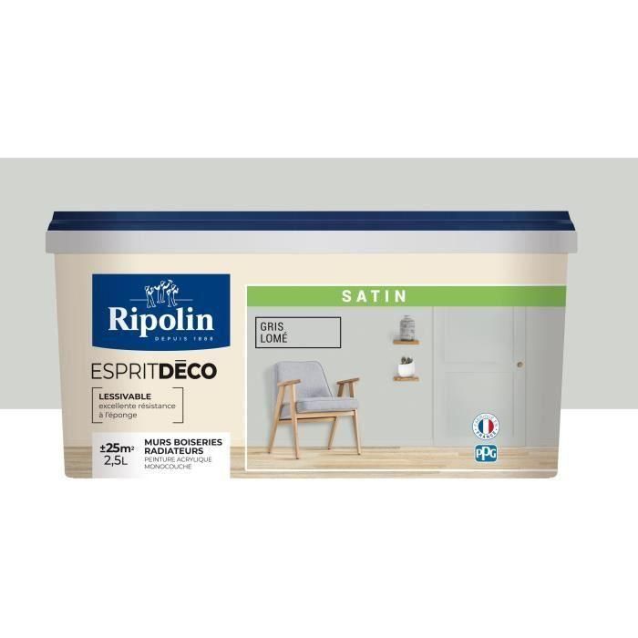 RIPOLIN Pintura de pared todas las partes, Ripolin - Gris lomé satinado, 2,5L 1 RIPOLIN Pintura de pared todas las partes, Ripolin - Gris lomé satinado, 2,5L 1