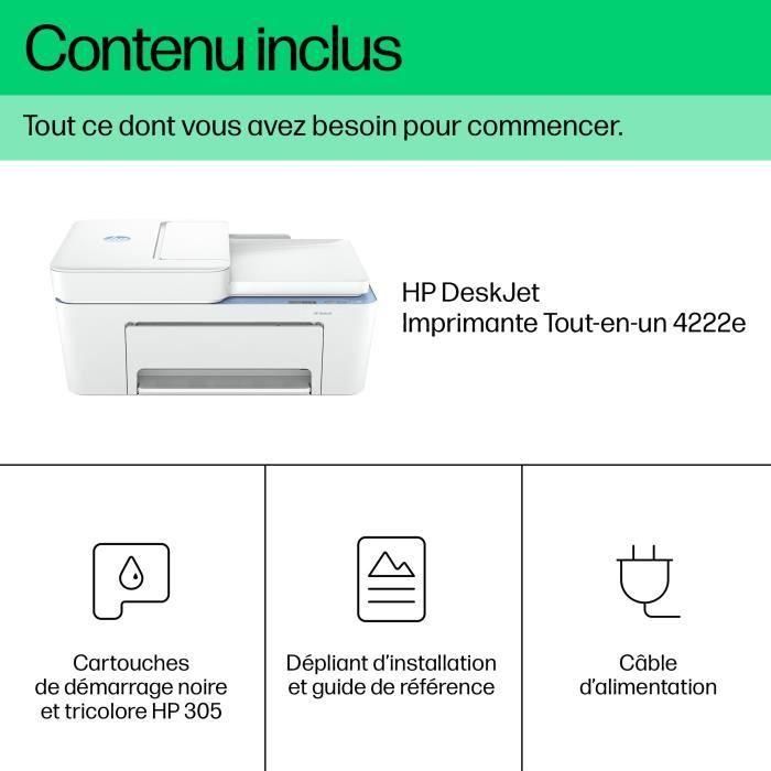 Impresora todo en uno HP Deskjet 4222e de inyección de tinta en color, copia y escaneo: 3 meses de tinta instantánea incluida con HP+ 3