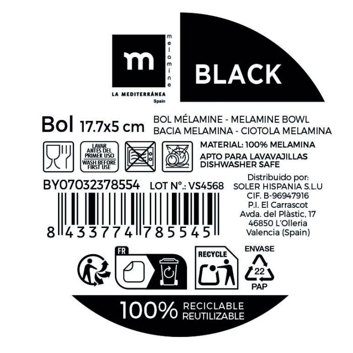 Bol de melamina mate negro 17.7 x 5 cm - La Mediterranea por Inde (12 Unidades) 1 Bol de melamina mate negro 17.7 x 5 cm - La Mediterranea por Inde (12 Unidades) 1