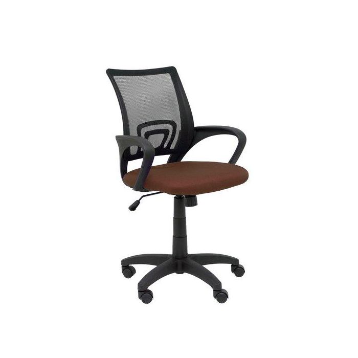 Silla Piqueras Y Crespo Vianos Brazos Fijos Mecanismo Basculante Con Regulador De Presion Elevacion Del Asiento En Altura Ruedas Nylon Respaldo Malla Transpirable Negra Y Tapizado Bali Marron Oscuro