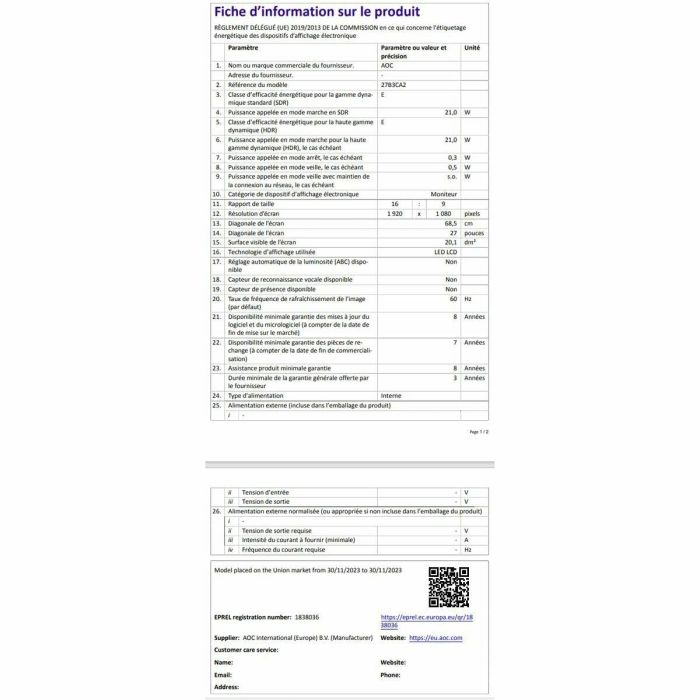 AOC Monitor 27B3CA2 27" 68,68cm 1920x1080 FHD IPS 100Hz 1ms HDMI USB-C Negro 19