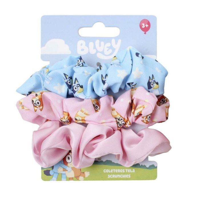 Cerdá Accesorios de Pelo: Set 3 Coleteros de Tela Diseño Bluey Azul, Ideal para Niñas +3 Años - Medidas: 8.9x13.5x3.0 cm