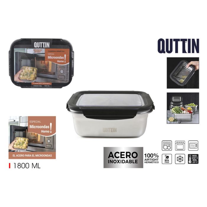Fiambrera Hermética Quttin Rectangular Acero Inoxidable Plateado Acero 1,8 L 23 x 18 x 9 cm 0 Fiambrera Hermética Quttin Rectangular Acero Inoxidable Plateado Acero 1,8 L 23 x 18 x 9 cm 0