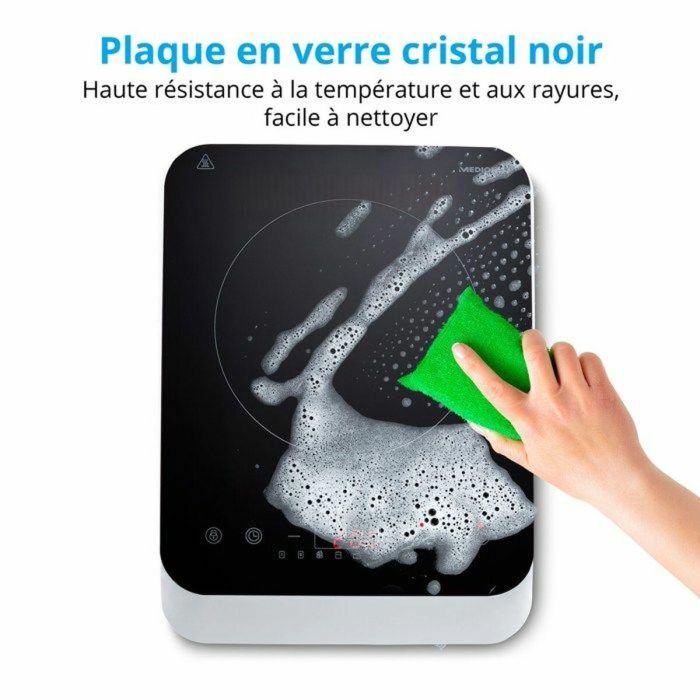 Medion MD18490 Placa de inducción 1 quemador, 2000W, 8 programas, 60-240°C, Blanco/Negro 1