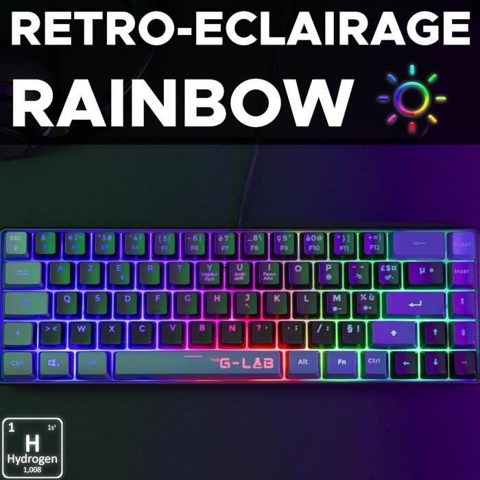 Teclado Gaming - THE G-LAB - KEYZ-HYDRO-BKG/FR - 60% Membrana 2 colores Teclas Negro + Gris 2