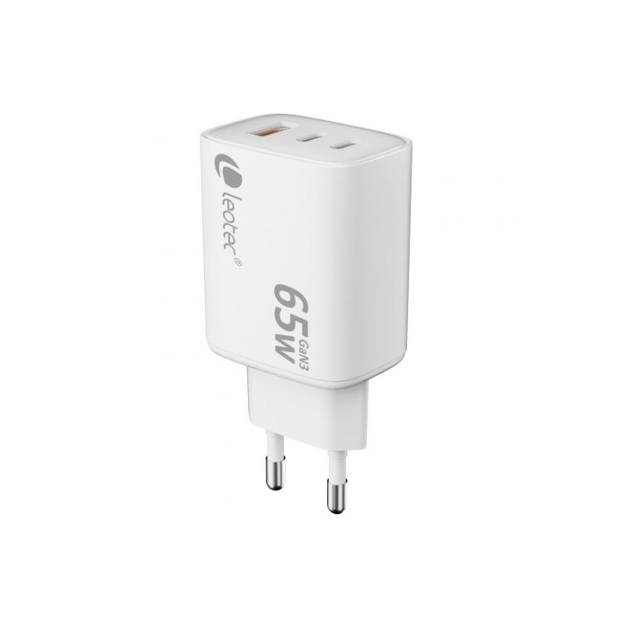 Leotec LECSPH65W3W2 Cargador de Pared GaN Universal 65W con 2xUSB Tipo-C y 1xUSB Tipo-A
