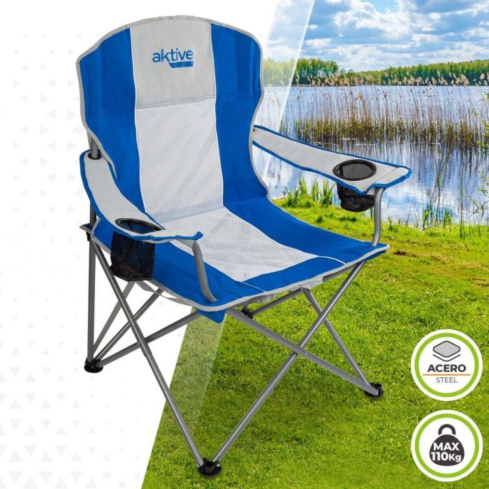 Silla Plegable para Camping Aktive Azul Gris 57 x 97 x 60 cm (4 Unidades) 3