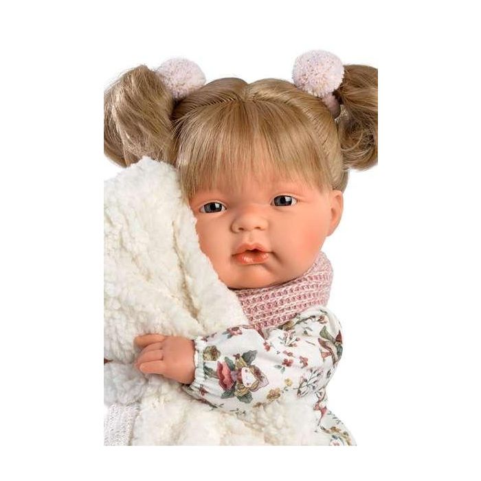 Muñeca Joelle llorona con chupete, vestido hadas, chaleco blanco y bufanda 38 cm 2