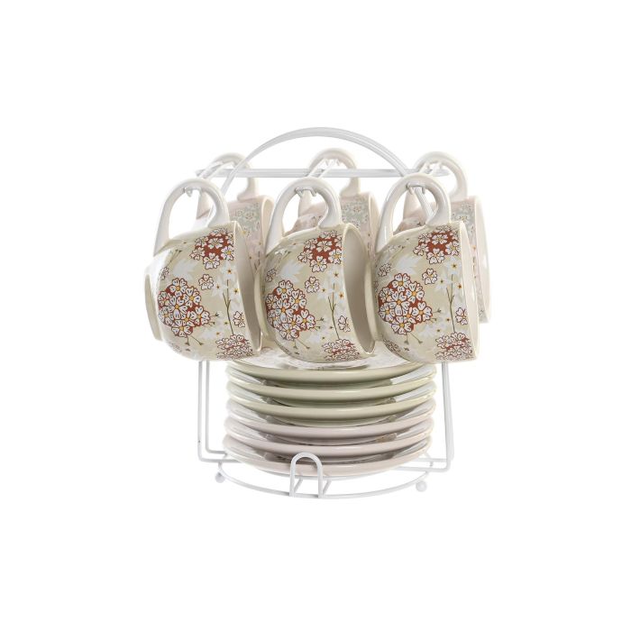 DKD Home Decor Juego Tazas Café Tradicional Colección Ivy&daisy 2022 Verde Beige 180 ml Apto Microondas y Lavavajillas Set de 6