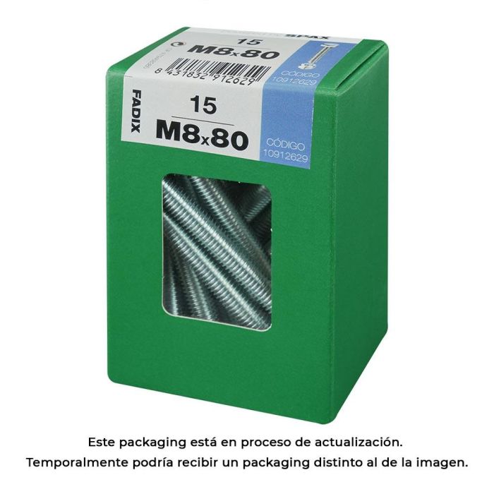 Fadix Tornillo Métrico de Cabeza Hexagonal M8x80mm con Tuerca de Cinc - Caja de 15 Unidades
