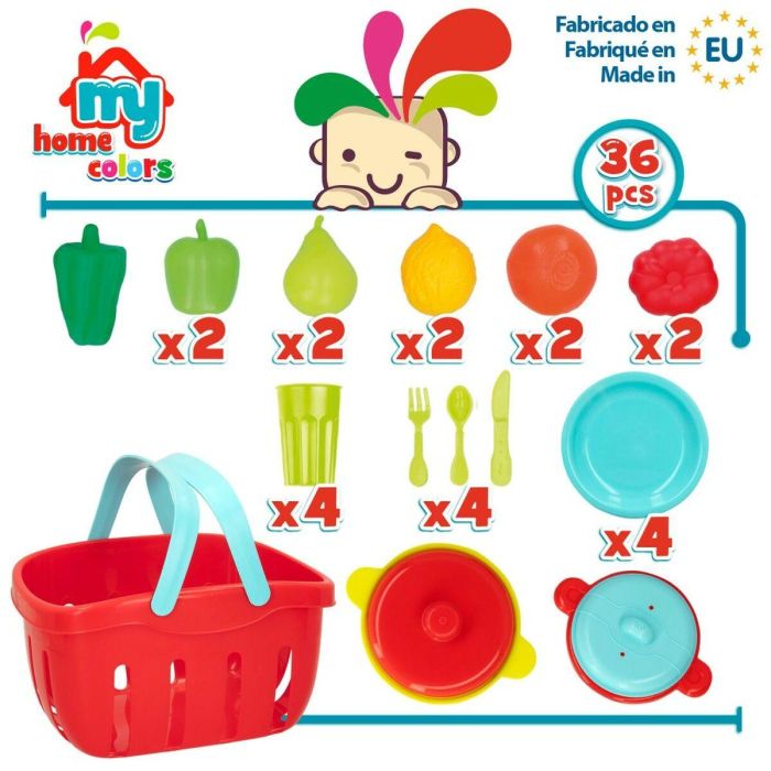 Set de Alimentos de Juguete Colorbaby Menaje y utensilios de cocina 36 Piezas (12 Unidades) 3 Set de Alimentos de Juguete Colorbaby Menaje y utensilios de cocina 36 Piezas (12 Unidades) 3