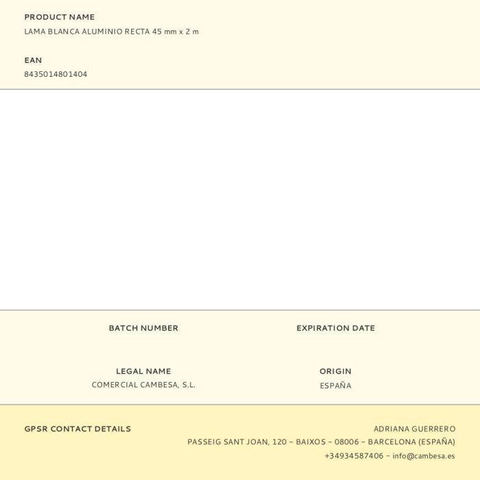Cambesa Lama blanca aluminio recta 45 mm x 2 m 1 Cambesa Lama blanca aluminio recta 45 mm x 2 m 1