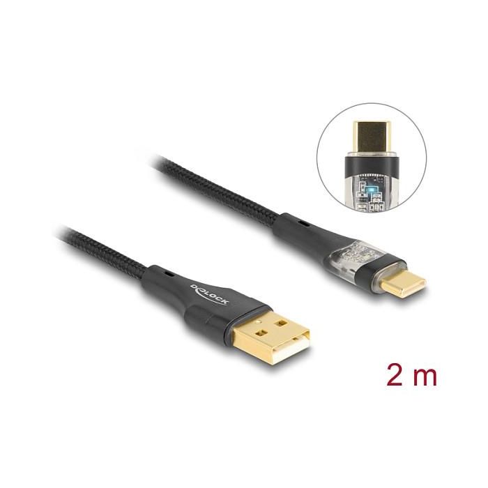 DeLOCK Cable USB 2.0 Tipo-A a USB-C, Macho a Macho, 60W Carga Rápida, Transparente, Longitud 2 m, Negro 1 DeLOCK Cable USB 2.0 Tipo-A a USB-C, Macho a Macho, 60W Carga Rápida, Transparente, Longitud 2 m, Negro 1