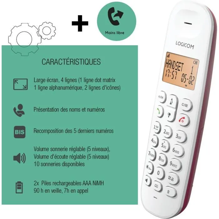 Logicom LOG3483071500155 Teléfono Inalámbrico Fijo DECT ILOA 150 Solo Frambuesa Sin Contestador Automático 5