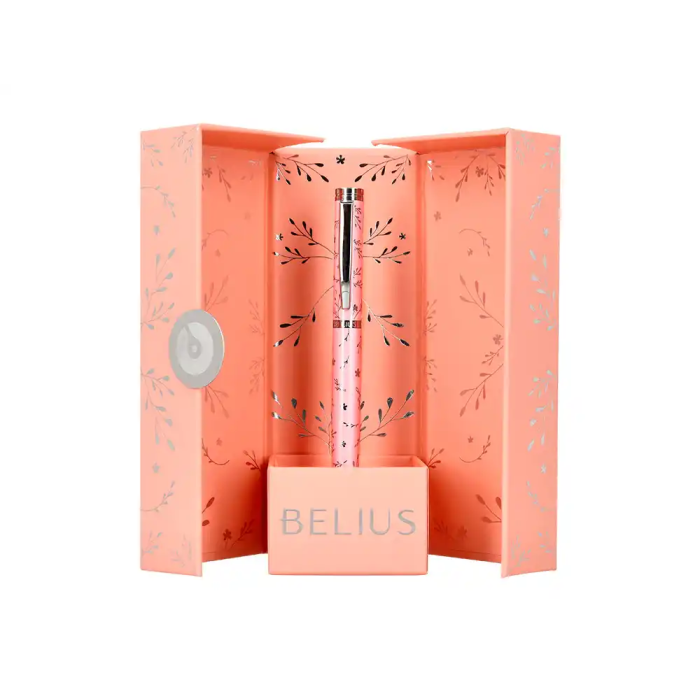 Belius Bella Pluma Aluminio Color Rosa Diseño Plateado Relieve Tinta Azul Caja 5