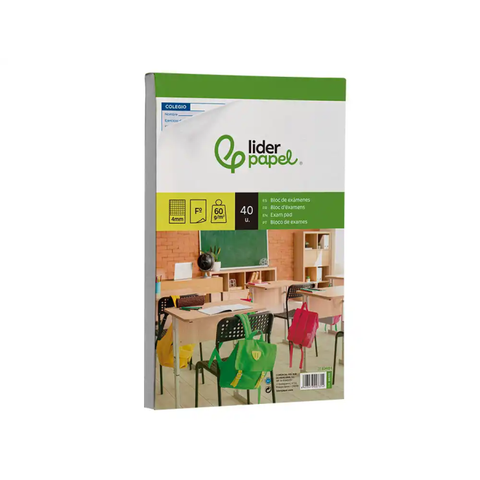 Liderpapel Bloc examen cuadro 4mm folio 40 hojas 60g/m2 4