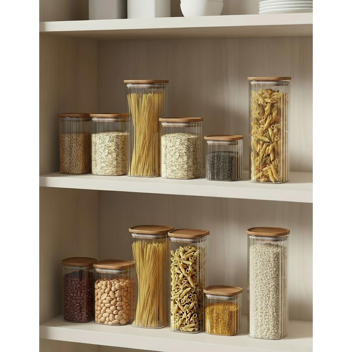 Inde Tarro Boro.Ottico T/Acacia Cuad.600 La Mediterran - Tarro de vidrio cuadrado, 600 ml, 10.2 x 10.2 x 10.7 cm (12 Unidades)