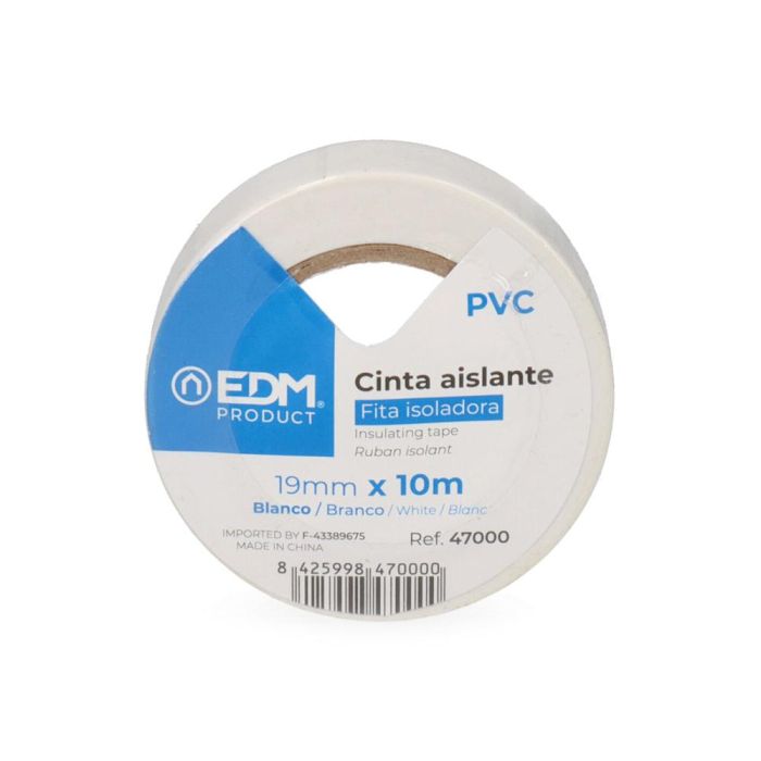 Cinta aislante 10m x 19mm blanca calidad "supra" 1