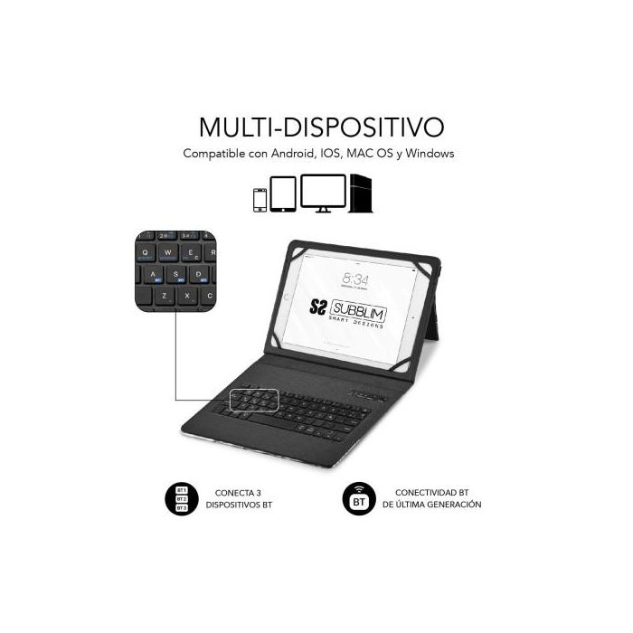 Funda con Teclado Subblim Keytab Pro Bluetooth para Tablets de 9"-11"/ Marmol Azul 5