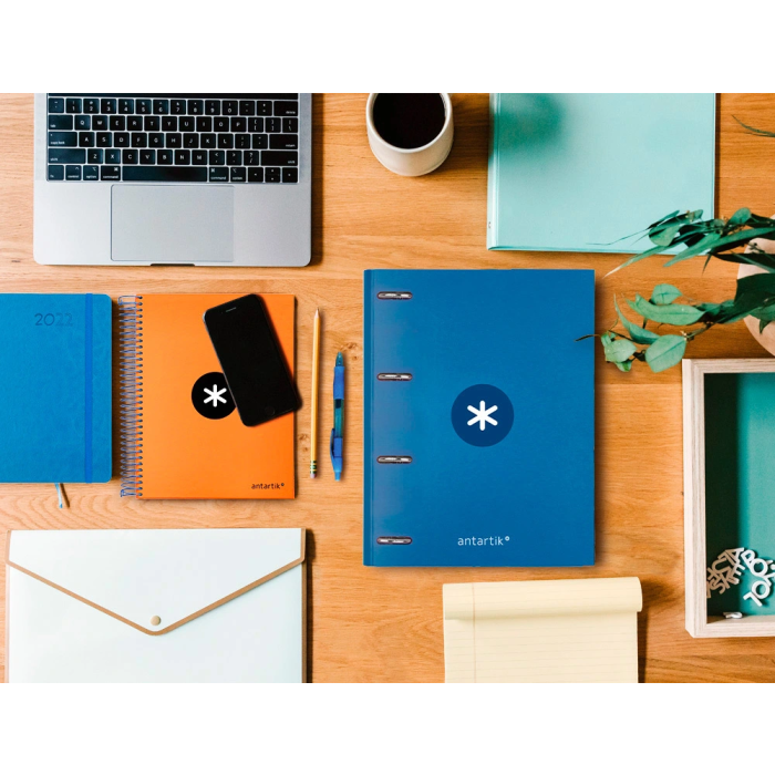 Antartik Carpeta con Recambio A4 Cuadro 5mm Forrada 4 Anillas 25mm Redondas Color Azul Marino 100 Hojas 100g 10