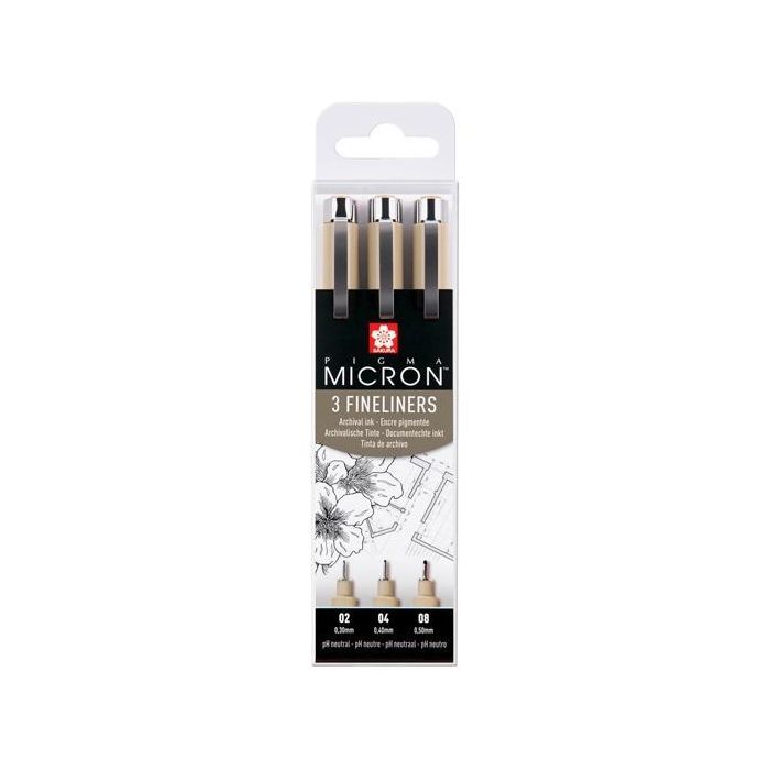 Talens Sakura Rotuladores Permanentes Pigma Micron Fineliner Estuche De 3 Negro