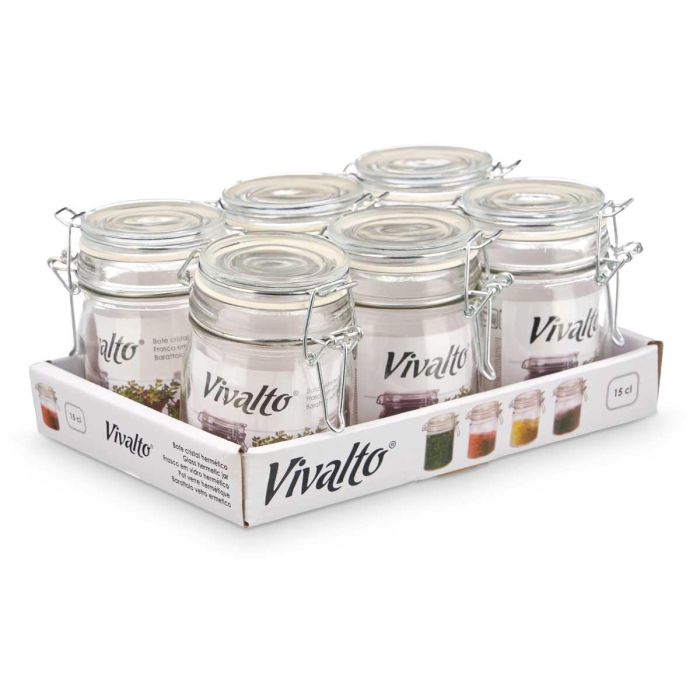Tarro Cristal Redondo Hermetico 150Ml Vivalto 9X9CM (24 Unidades) 2 Tarro Cristal Redondo Hermetico 150Ml Vivalto 9X9CM (24 Unidades) 2