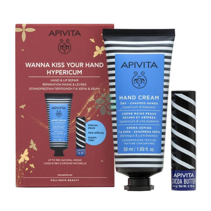 Apivita Crema de Manos con Hipérico + Bálsamo Labial Cuidado Hidratante y Reparador