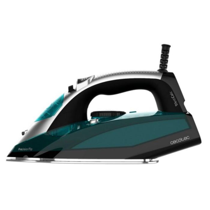 Cecotec 05521 Plancha de Ropa Vapor-Seco 2600W Suela Turbo Slide Aluminio 55g/min Vapor Continuo Golpe 200g/min Antigoteo Negro/Verde 1