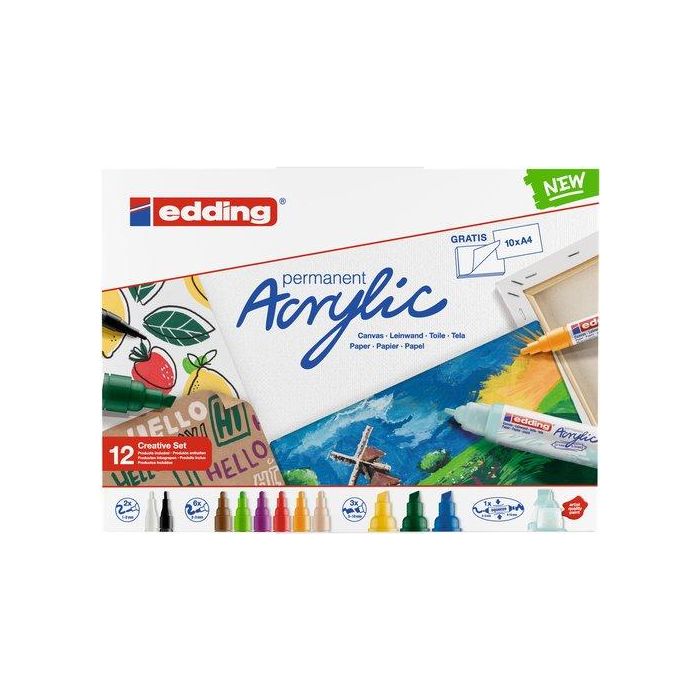 Marcador Acrylic Edding Surtido Estuche De 12