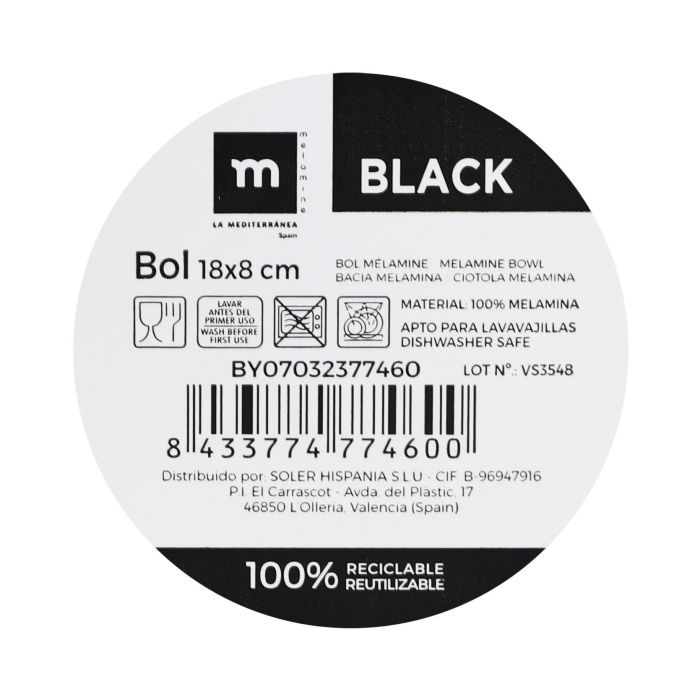 Bol de melamina mate negro 18x8 cm - La Mediterranea (24 Unidades) 1 Bol de melamina mate negro 18x8 cm - La Mediterranea (24 Unidades) 1