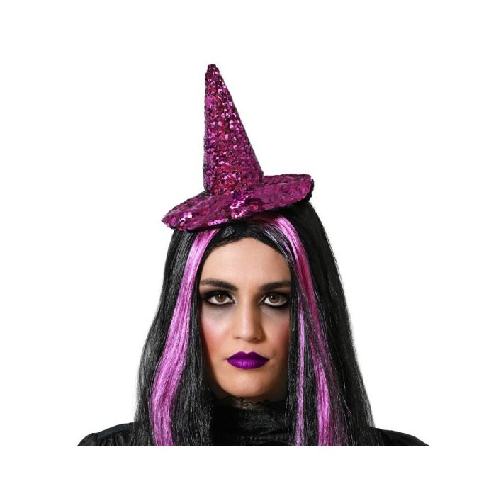 Diadema de Bruja Morado Brillante con Lentejuelas - Accesorio para Halloween y Fiestas Temáticas