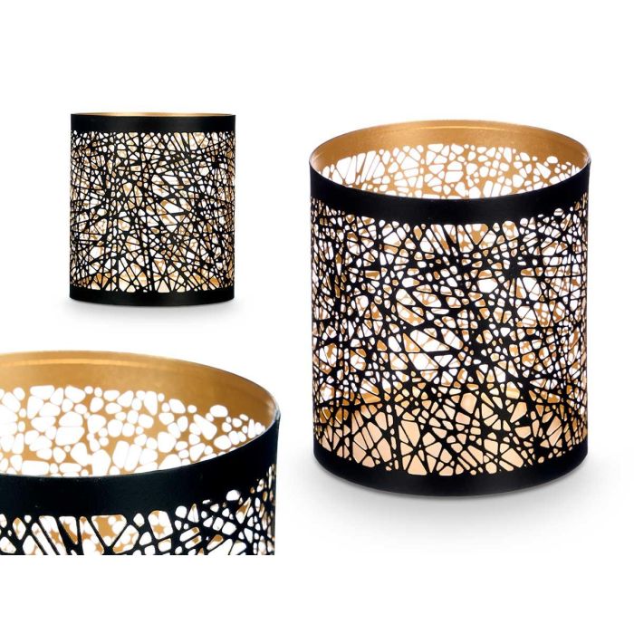Portavelas Calado Negro Dorado Abstracto Giftdecor 9x10x9 cm Metal Hierro (24 Unidades) Portavelas Calado Negro Dorado Abstracto Giftdecor 9x10x9 cm Metal Hierro (24 Unidades)