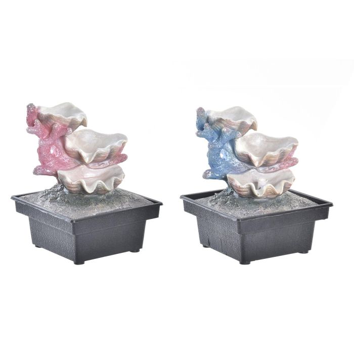 DKD Home Decor Fuente Oriental de Resina con LED y Concha Azul Gris 13x13x18 cm - Pack de 4 Unidades Surtidas