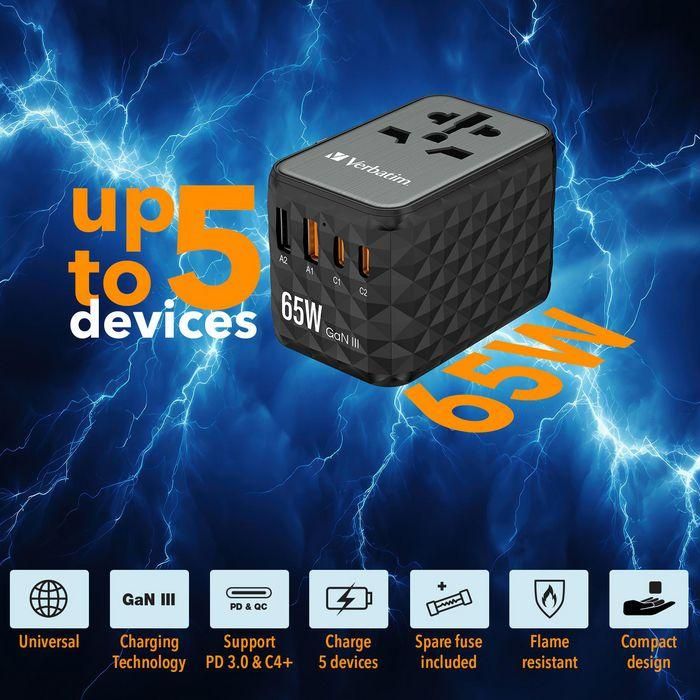 Verbatim Uta-05 Adaptador Universal De Viaje Con 2 Puerto Usb-C - 2 Puerto Usb-A 1 Verbatim Uta-05 Adaptador Universal De Viaje Con 2 Puerto Usb-C - 2 Puerto Usb-A 1