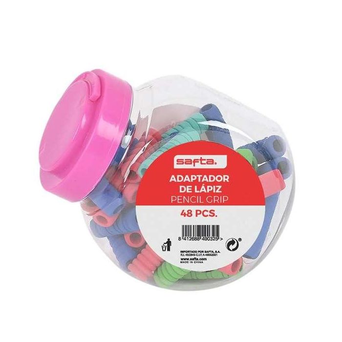 Safta Bote 48 pcs. Adaptador de Lápiz Surtido Español 10x12x10cm Modelos Surtidos