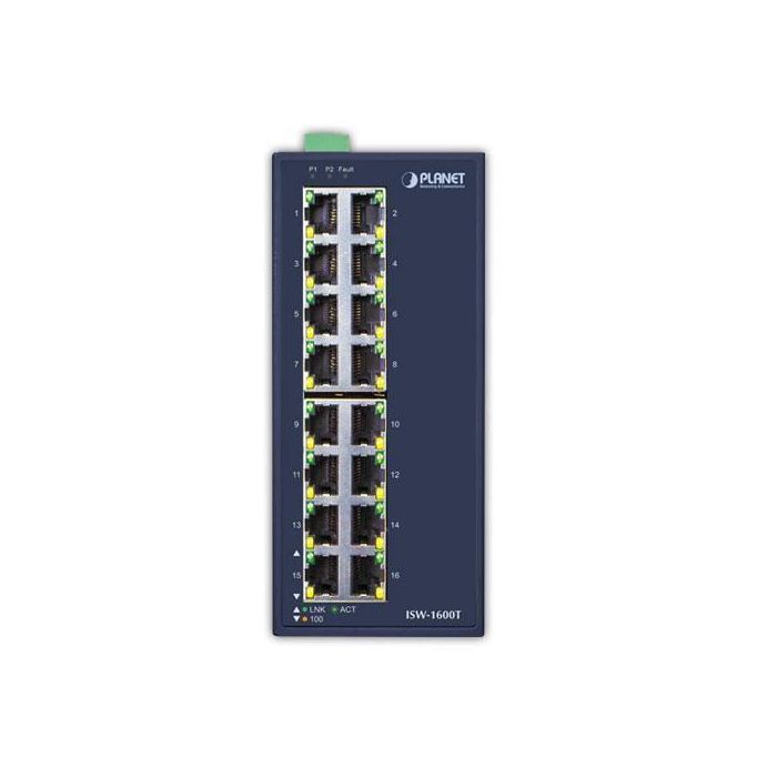 Planet ISW-1600T Switch industrial 16 puertos Fast Ethernet 10/100TX L2, Carcasa IP30, -40 a 75°C, Montaje Carril DIN/Pared 1
