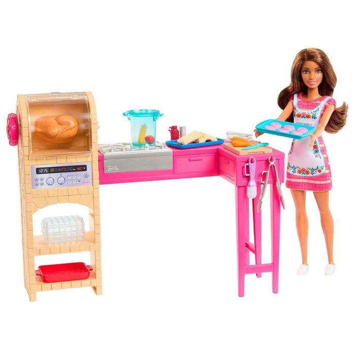 Barbie Jct06 Muñeca Teresa Cocinera Juego de Cocina con Mueble, Horno Asador Giratorio, +20 Accesorios y Delantal Barbie Jct06 Muñeca Teresa Cocinera Juego de Cocina con Mueble, Horno Asador Giratorio, +20 Accesorios y Delantal