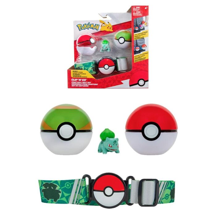 Bandai BAN3701405809065 Cinturón Clip 'n' Go Pokémon con 1 Cinturón, 1 Poké Ball, 1 Nido Ball y Figura Bulbizarre 5 cm 6