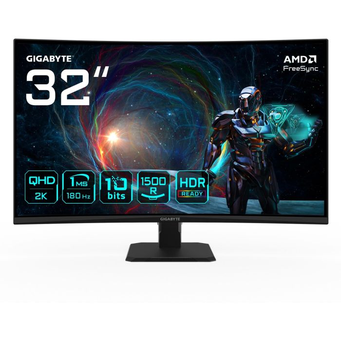 Gigabyte GS32QCA Monitor Curvo Gaming 31.5" QHD 2550x1440 180Hz 1ms FreeSync HDR LED Negro