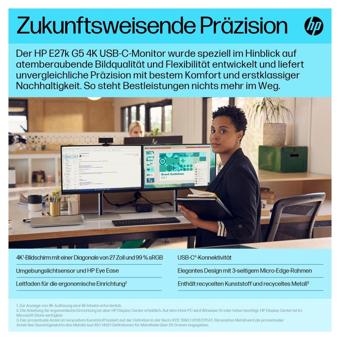 HP E27k G5 68,6cm/27" 4K UHD IPS 3840x2160 5ms 60Hz HDMI DisplayPort USB-C Negro/Plata 6