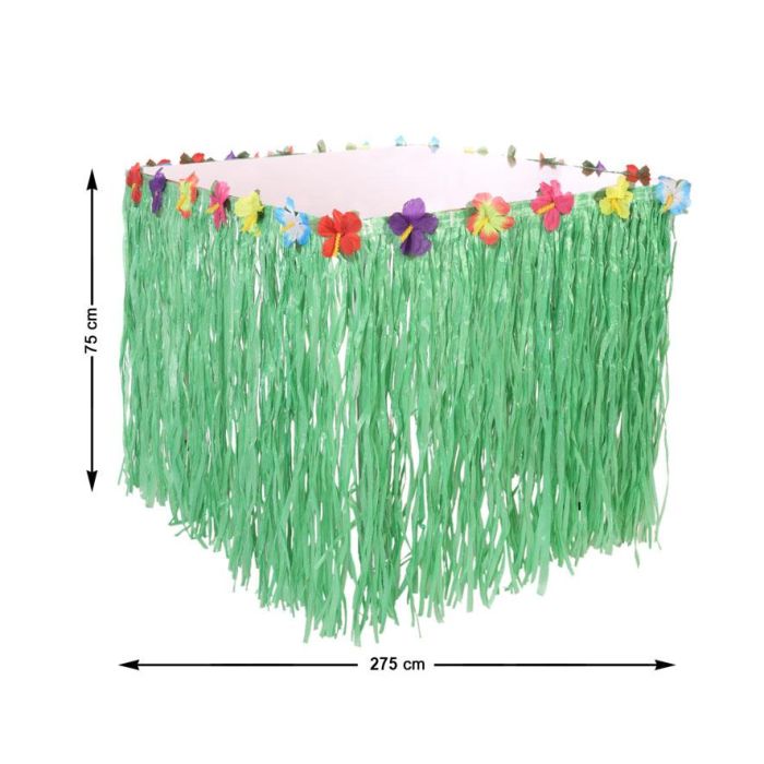 Faldón Decorativo Verde 275x75 cm con Flores para Fiesta Hawaiana, Accesorio para Mesa Tropical 0 Faldón Decorativo Verde 275x75 cm con Flores para Fiesta Hawaiana, Accesorio para Mesa Tropical 0