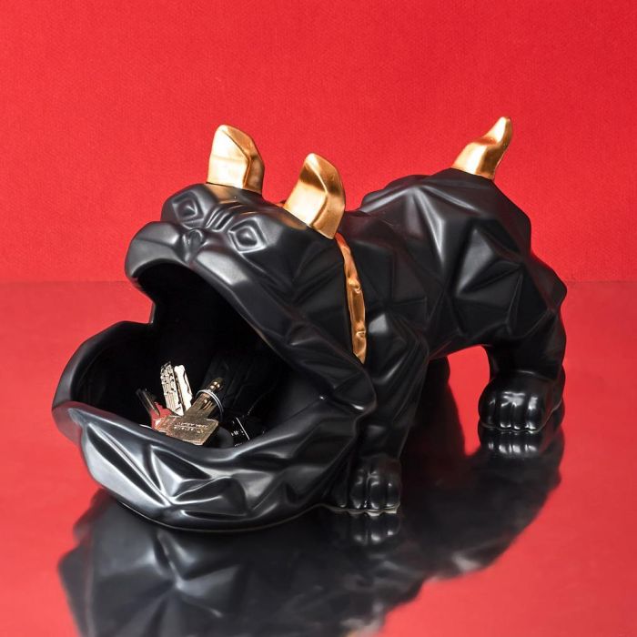 Home Deco Factory Vaciabolsillos Bulldog Negro Galerie Escultura para Llaves Monedas 30x16x18 cm 4