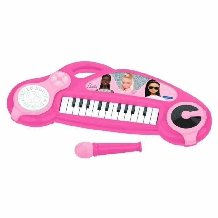 Barbie Piano Teclado Electrónico Infantil con Micrófono, Efectos de Luz y 4 Instrumentos (Piano, Guitarra, Violín, Saxofón). 22 Melodías y Función DJ.